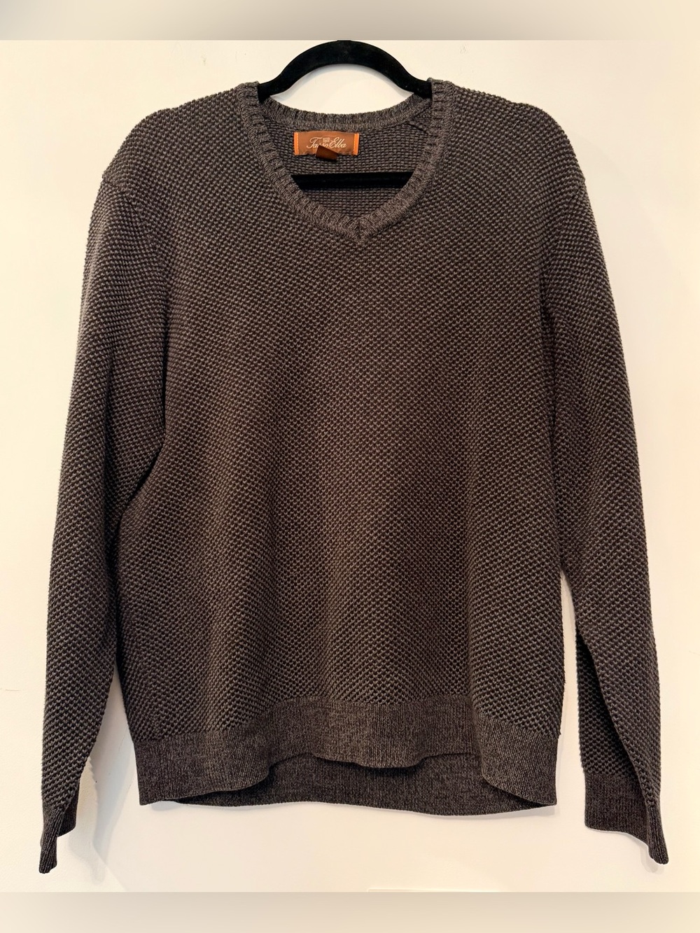 Tasso Elba 100% Cotton Men's Charcoal Waffle Textured V-Neck Sweater Size Large